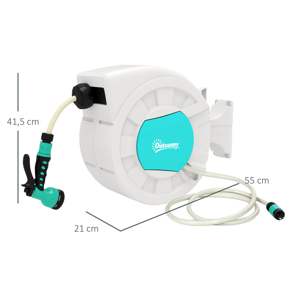 Carretel de Mangueira para Jardim 20+2 m Carretel de Mangueira Retrátil de Parede com 7 Bocais Função de Bloqueio Retorno Automático e Giro de 180° Cinza Claro — foto 3