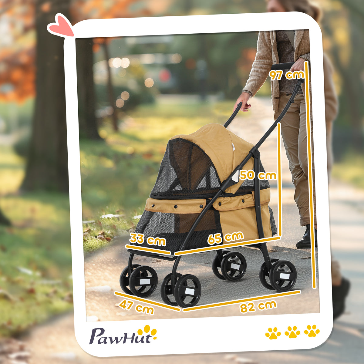 Carrinho para Animais de Estimação Dobrável Carrinho de Passeio para Cães e Gatos com Janela de Malha Almofada Lavável Arnês de Segurança e Estrutura de Aço 82x47x97cm Marrom — foto 3