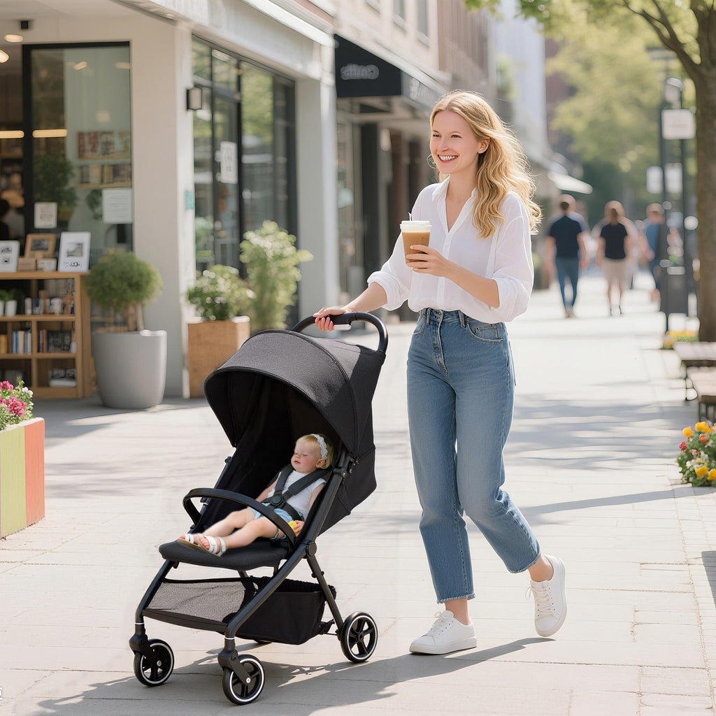 Carrinho de Bebé Dobrável com Encosto Reclinável Apoio para os Pés Ajustável Capota Cesto e Arnês de 5 Pontos Carga Máxima 15 kg 80x46x106 cm Cinza Escuro — foto 2