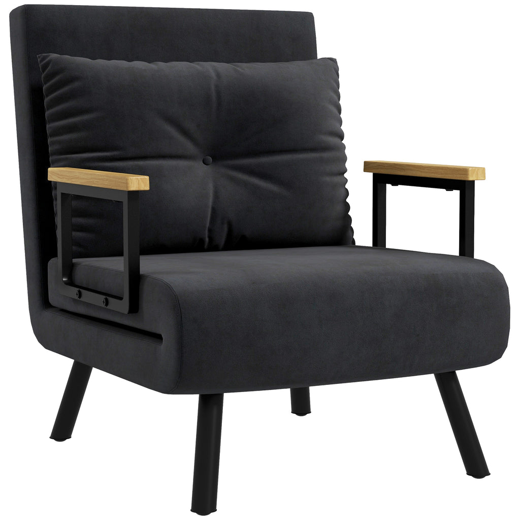Poltrona Convertível em Cama Dobrável Poltrona 3 em 1 Convertível em Cama com Encosto Ajustável em 5 Níveis e Almofada Acolchoada para Escritório Sala de Estar Carga 120 kg 63x73x81 cm Preto — foto 1