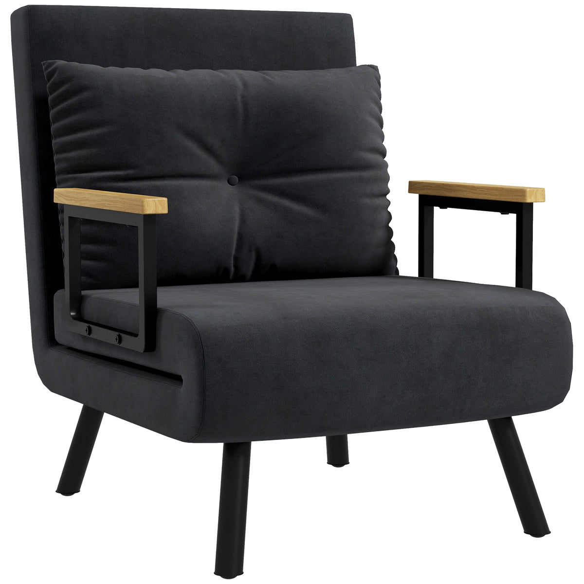 Poltrona Convertível em Cama Dobrável Poltrona 3 em 1 Convertível em Cama com Encosto Ajustável em 5 Níveis e Almofada Acolchoada para Escritório Sala de Estar Carga 120 kg 63x73x81 cm Preto — foto 1
