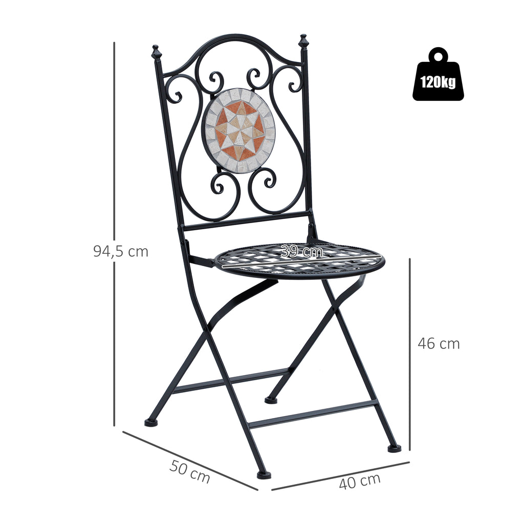 Conjunto de 2 Cadeiras Dobráveis de Jardim Cadeiras com Mosaico para Varanda Pátio Carga Máxima 120 kg 50x40x94,5 cm Preto — foto 3