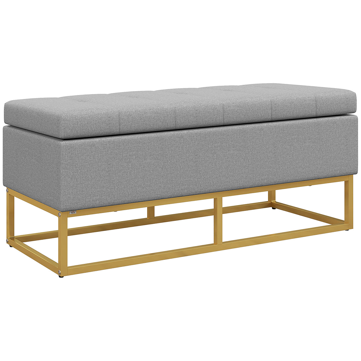 Banco de Armazenamento Otomano Retangular Estofado em Linho com Pés de Aço para Sala de Estar Dormitório 110x44x48 cm Cinza — foto 1