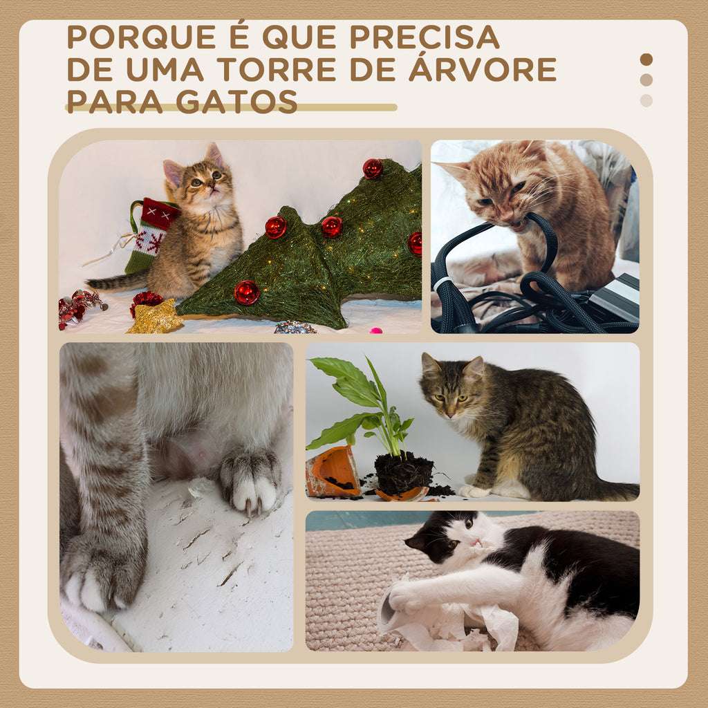 Arranhador para Gatos Altura 91 cm Arranhador para Gatos de 3 Níveis com Ninho Plataforma e Poste de Sisal 45x45x91 cm Marrom Claro — foto 7