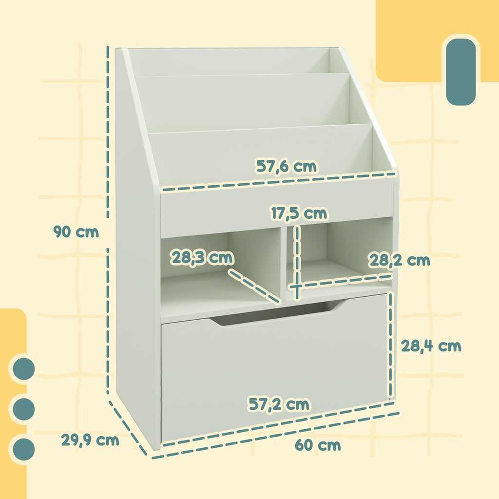 Estante de Madeira para Brinquedos com 3 Compartimentos 2 Prateleiras e Gaveta Móvel com 4 Rodas Estante para Livros Infantil para Dormitório Infantil Sala de Jogos 60x29,9x90 cm Verde — foto 3