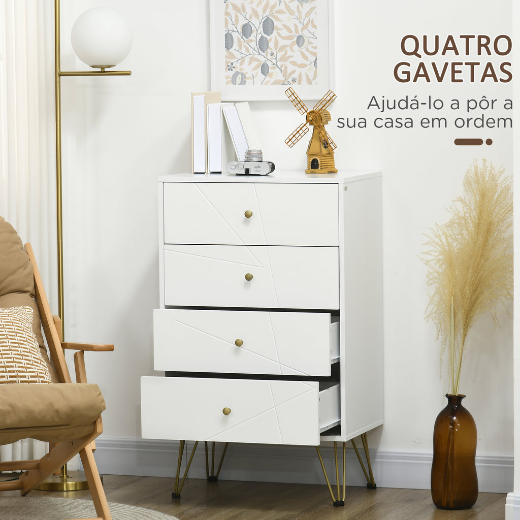 Cómoda de Quarto Moderna Cómoda de Madeira com 4 Gavetas e Pés Metálicos Cómoda de Gavetas para Sala Escritório 60x40x100 cm Branco — foto 4