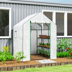 Estufa de Jardim Pequena de 3 Níveis com 6 Prateleiras Porta Enrolável Capa de PE e Estrutura de Aço para Cultivo de Plantas e Flores 140x143x190 cm Branco — foto 2