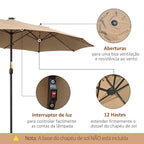 Guarda-Sol Duplo com 48 Luzes LED, 4,5x2,65 m, Guarda-Sol Exterior com Manivela Manual, Resistente à Água e Proteção Solar, Ideal para Terraço, Jardim, Pátio e Piscina, Bege — foto 5