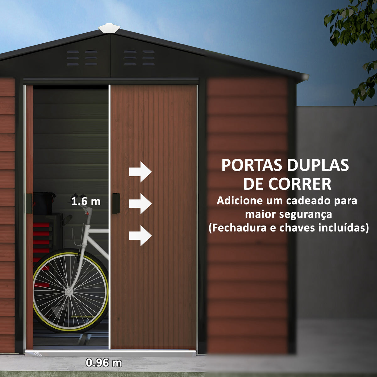 Abrigo de Jardim Exterior 4,4 m² 240x206x198 cm Abrigo de Jardim com Porta de Correr e Fechadura Armário para Jardim Pátio Teca — foto 5