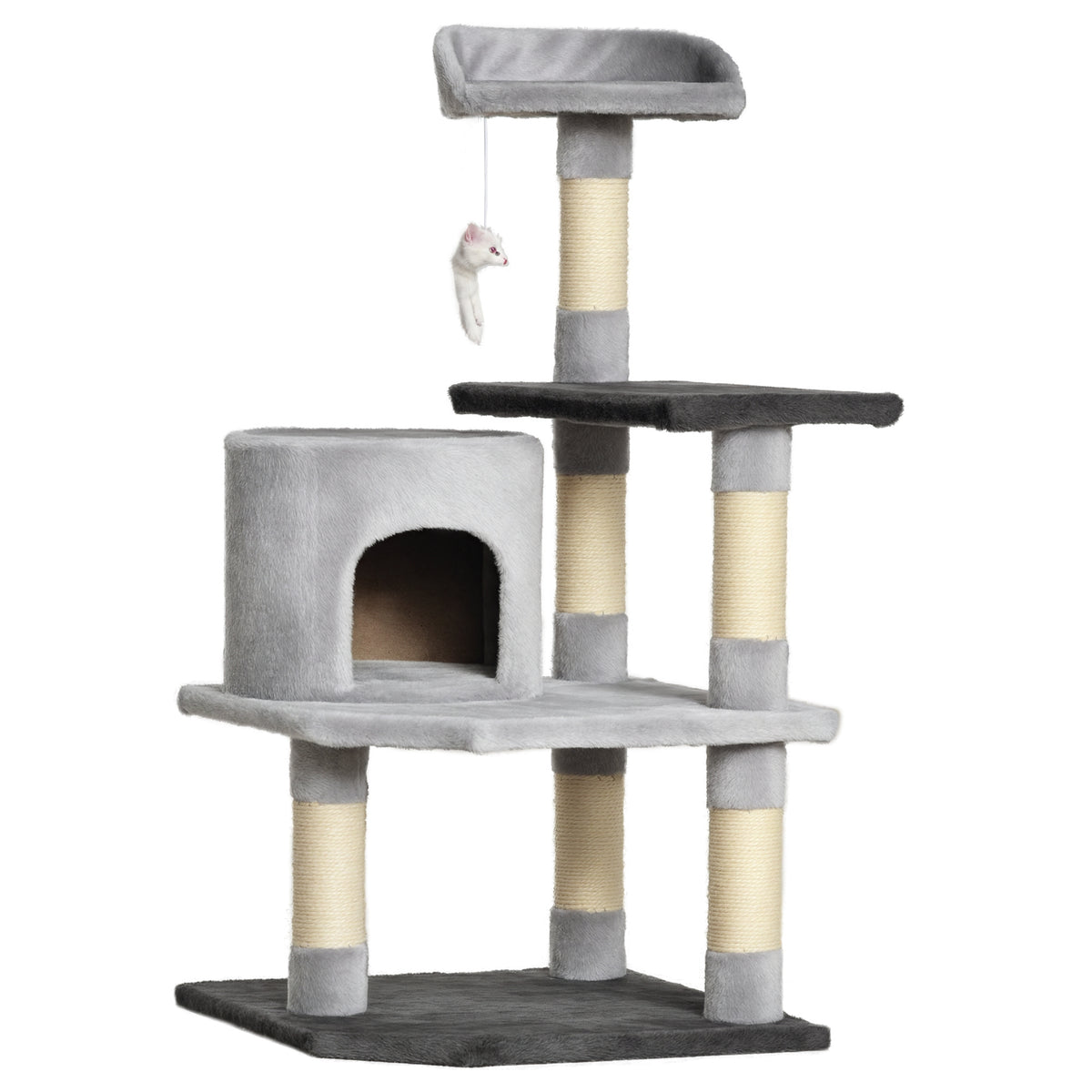 Árvore para gatos Arranhador Grande com Plataformas para Brincar coberta de pelucía Bege 48x48x100 cm — foto 1