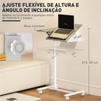 Mesa Auxiliar com Rodas Mesa para Sofá com Altura Ajustável Superfície Inclinável e Estrutura de Metal para Quarto Sala de Estar Escritório 57x40x67,5-101 cm Carvalho e Branco — foto 4