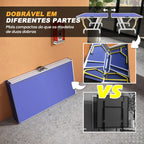 Mesa de Ping-Pong Dobrável Mesa de Ping-Pong Compacta com Rede Apoio para os Pés Ajustáveis e Estrutura de Aço para Interior e Exterior 274x152,5x76 cm Azul — foto 4