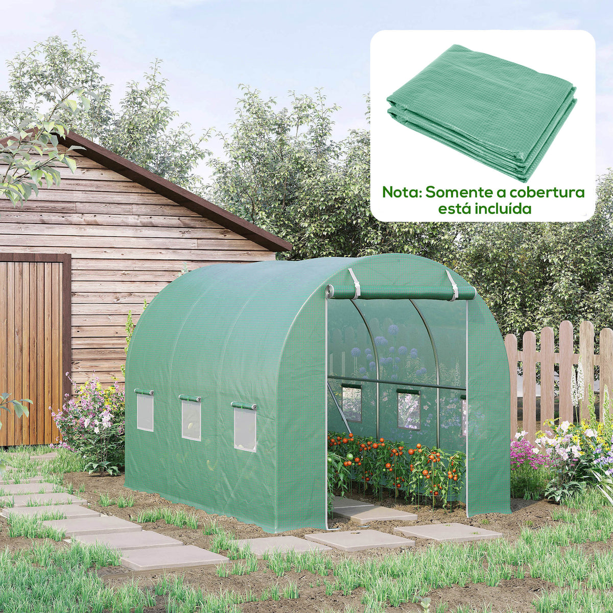 Cobertura de Estufa com 6 Janelas e Porta para Jardim Anti-UV e Anti-envelhecimento PE 300x200x200 cm Verde — foto 2