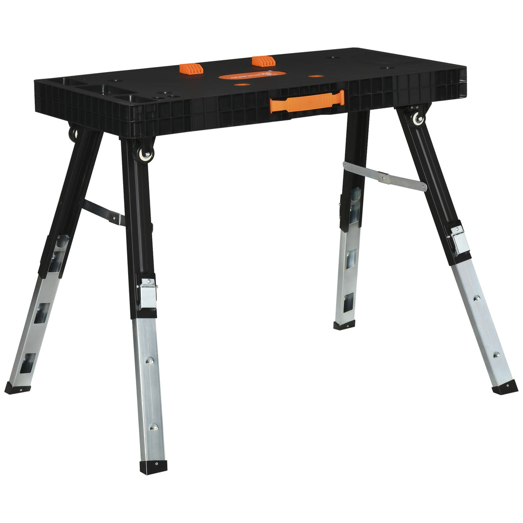 Bancada de Trabalho 5 em 1 Mesa de Trabalho com Altura Ajustável em 2 Níveis Pés Retráteis e 4 Rodas Carga Máxima 150kg para Oficina Garagem 105x74x80cm Preto — foto 1
