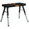 Bancada de Trabalho 5 em 1 Mesa de Trabalho com Altura Ajustável em 2 Níveis Pés Retráteis e 4 Rodas Carga Máxima 150kg para Oficina Garagem 105x74x80cm Preto — foto 1