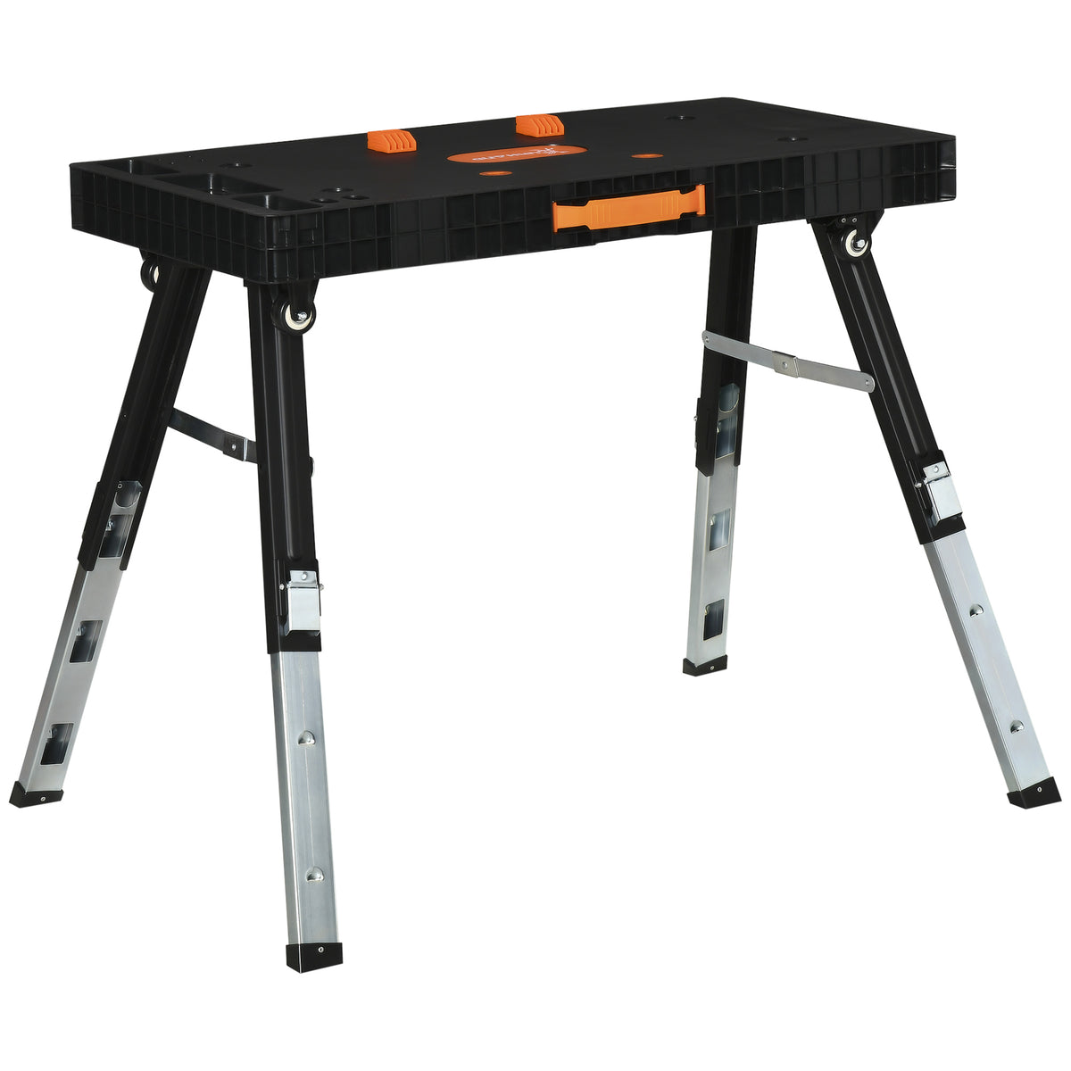 Bancada de Trabalho 5 em 1 Mesa de Trabalho com Altura Ajustável em 2 Níveis Pés Retráteis e 4 Rodas Carga Máxima 150kg para Oficina Garagem 105x74x80cm Preto — foto 1