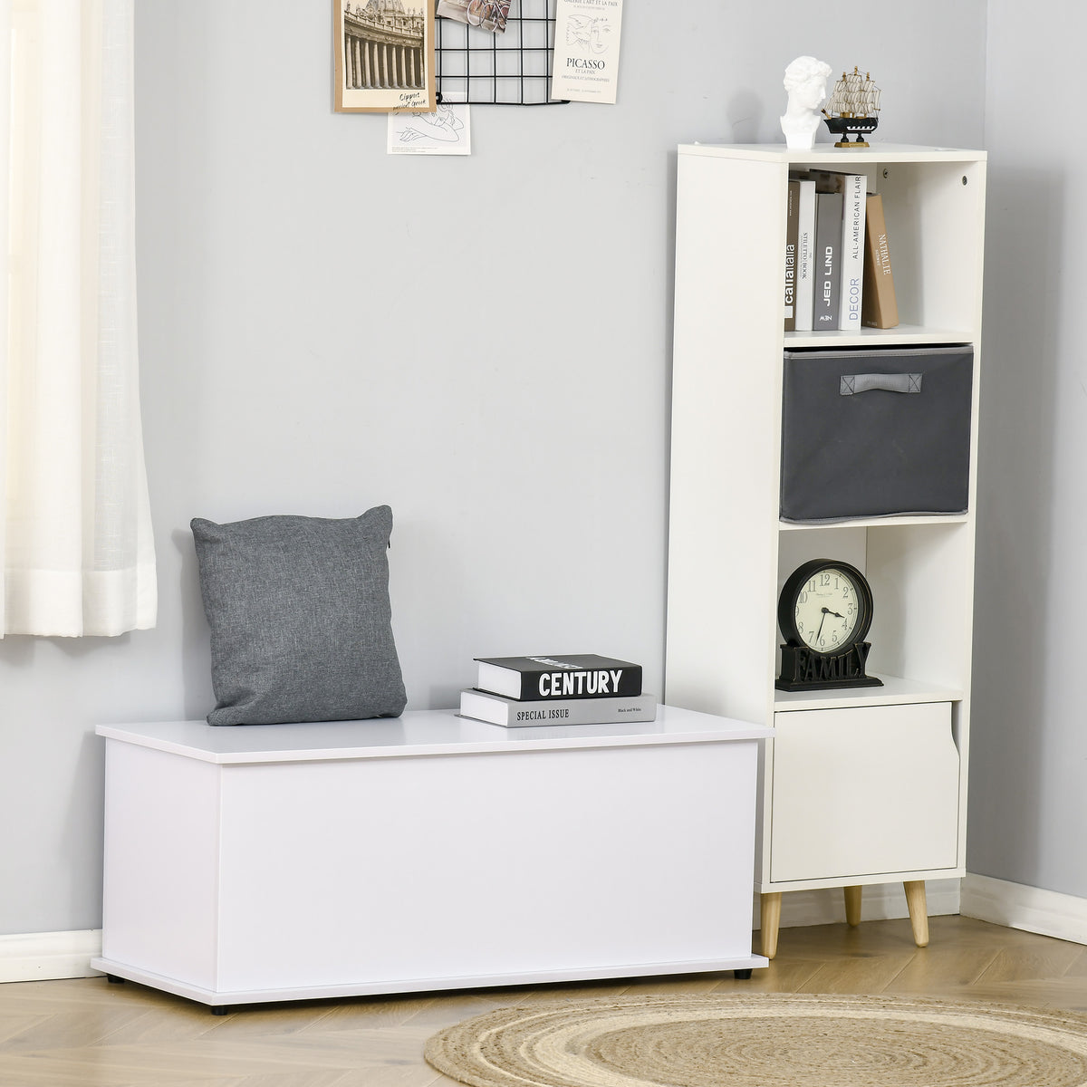 Baú de Armazenamento de Madeira Banco de Armazenamento para Dormitório Sala de Estar Carga Máxima 60kg 100x40x40 Branco — foto 2
