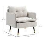 Poltrona Sala de Estar Poltrona Relax com Apoio para os Braços Assento Acolchoado e Pés de Aço Sofá Individual Moderno para Dormitório 76x68x80 cm Creme — foto 3