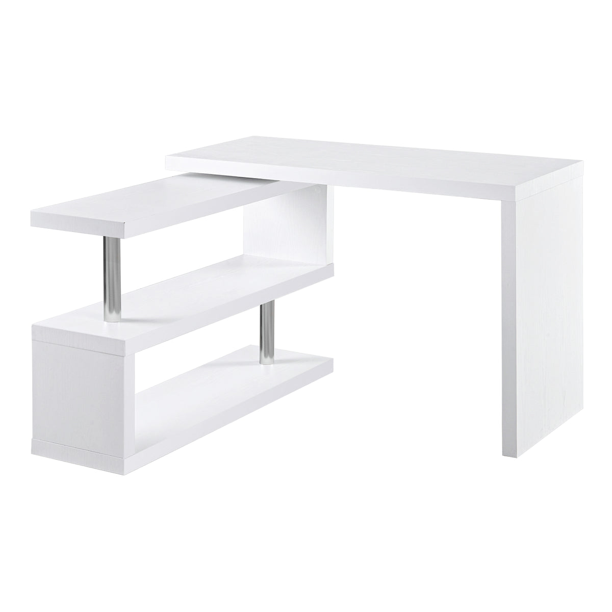 Secretária de Canto Giratória 360º Secretária em Forma de L com Prateleiras para Escritório Casa 114x120x76,1cm Branco — foto 1