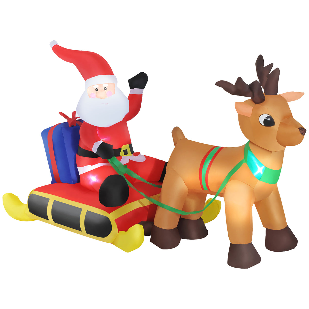 Decoração de Natal Inflável Pai Natal com Rena 8 Luzes LED Iluminação de Natal para Interior e Exterior 152x72x122cm — foto 1