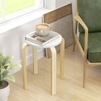 Bancos de Madeira Conjunto de 4 Bancos de Madeira Bancos Modernos Redondos Carga 120 kg para Sala de Estar Escritório Dormitório Estúdio Ø40x45 cm Madeira e Branco — foto 8
