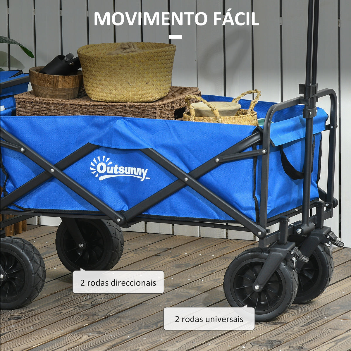 Carrinho de Transporte com Bolsa Térmica Removível Carrinho Dobrável com Alça Ajustável e Bolsa de Transporte Capacidade 100 kg para Campismo Praia 113x57x77-100 cm Azul — foto 7