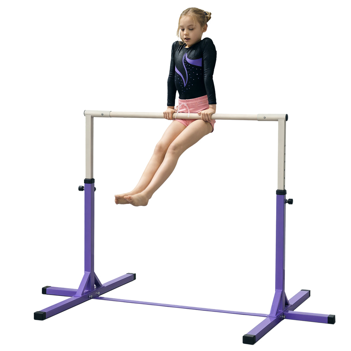 Barra de Ginástica para Crianças acima de 3 Anos Barra de Treino com Altura Ajustável 92-150 cm Barra Horizontal de Ginástica Carga 75 kg 194x121x150 cm Roxo — foto 1