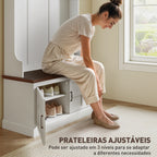 Móvel Cabide de Entrada Móvel de Entrada com Banco Sapateira 5 Ganchos 3 Prateleiras Armário e Compartimentos Estilo Rústico para Corredor Quarto Sala de Estar 105x40x180 cm Branco — foto 7