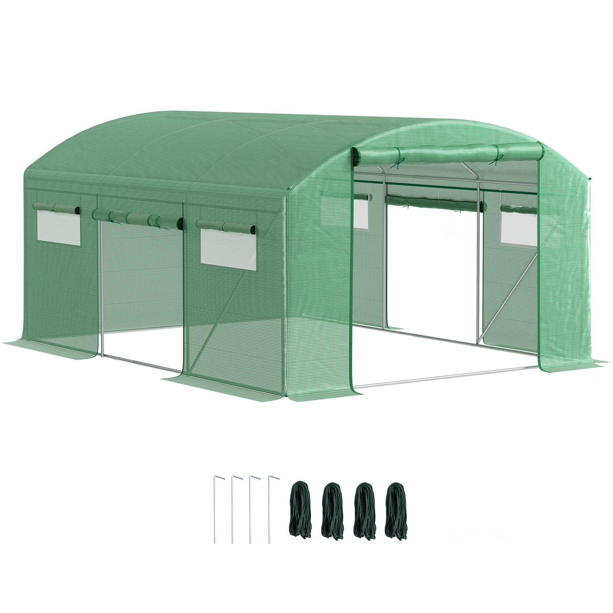 Estufa tipo Túnel 397x300x200 cm Estufa de Exterior com 4 Janelas de Malha Cobertura de PE Anti UV e 3 Portas Enroláveis com Fecho de Correr Estufa para Jardim Pátio Verde — foto 1