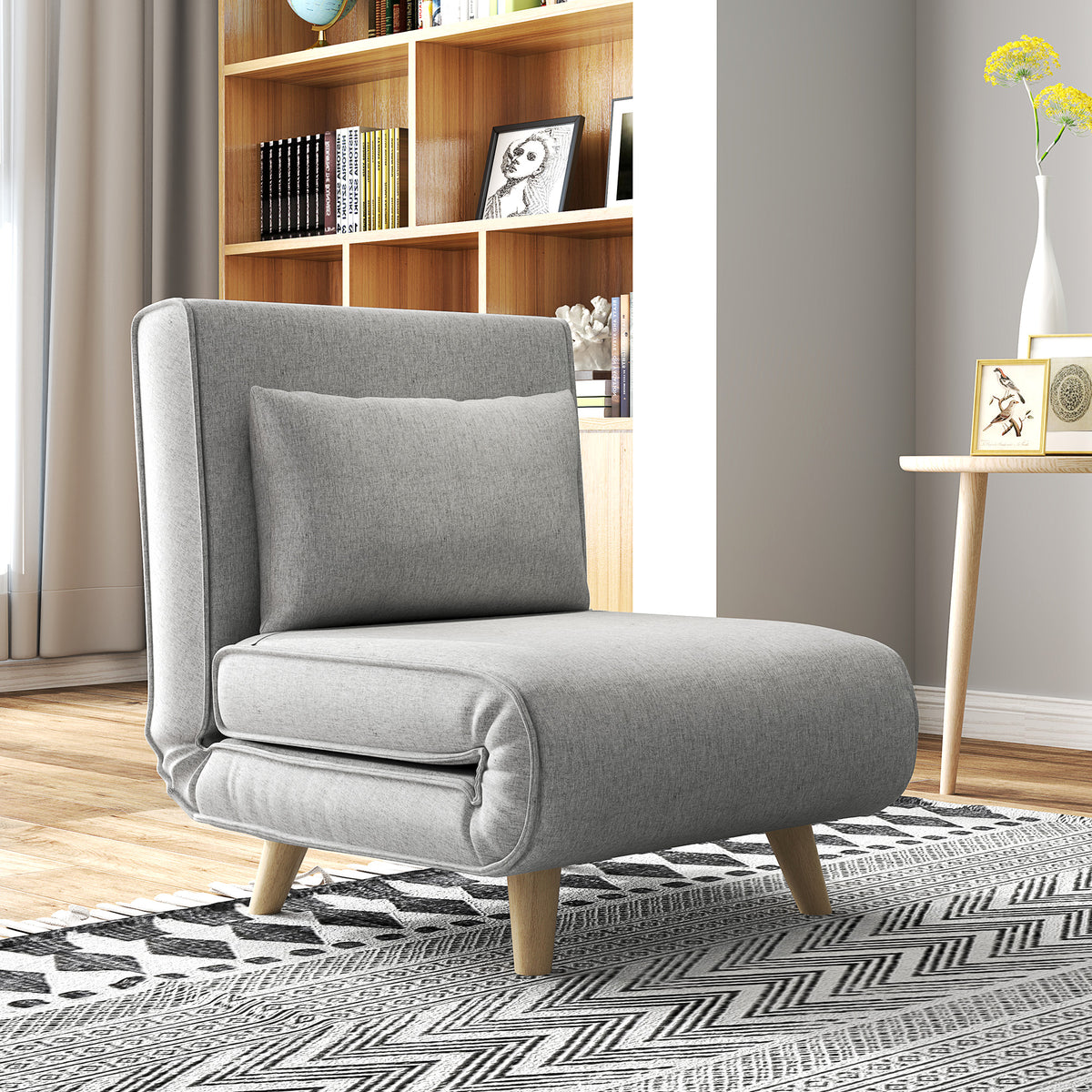 Poltrona 2 em 1 Sofá Cama Individual Dobrável com Encosto Ajustável e Almofada para Sala de Estar Dormitório Escritório Carga 150 kg 72x78x79 cm Cinza — foto 2