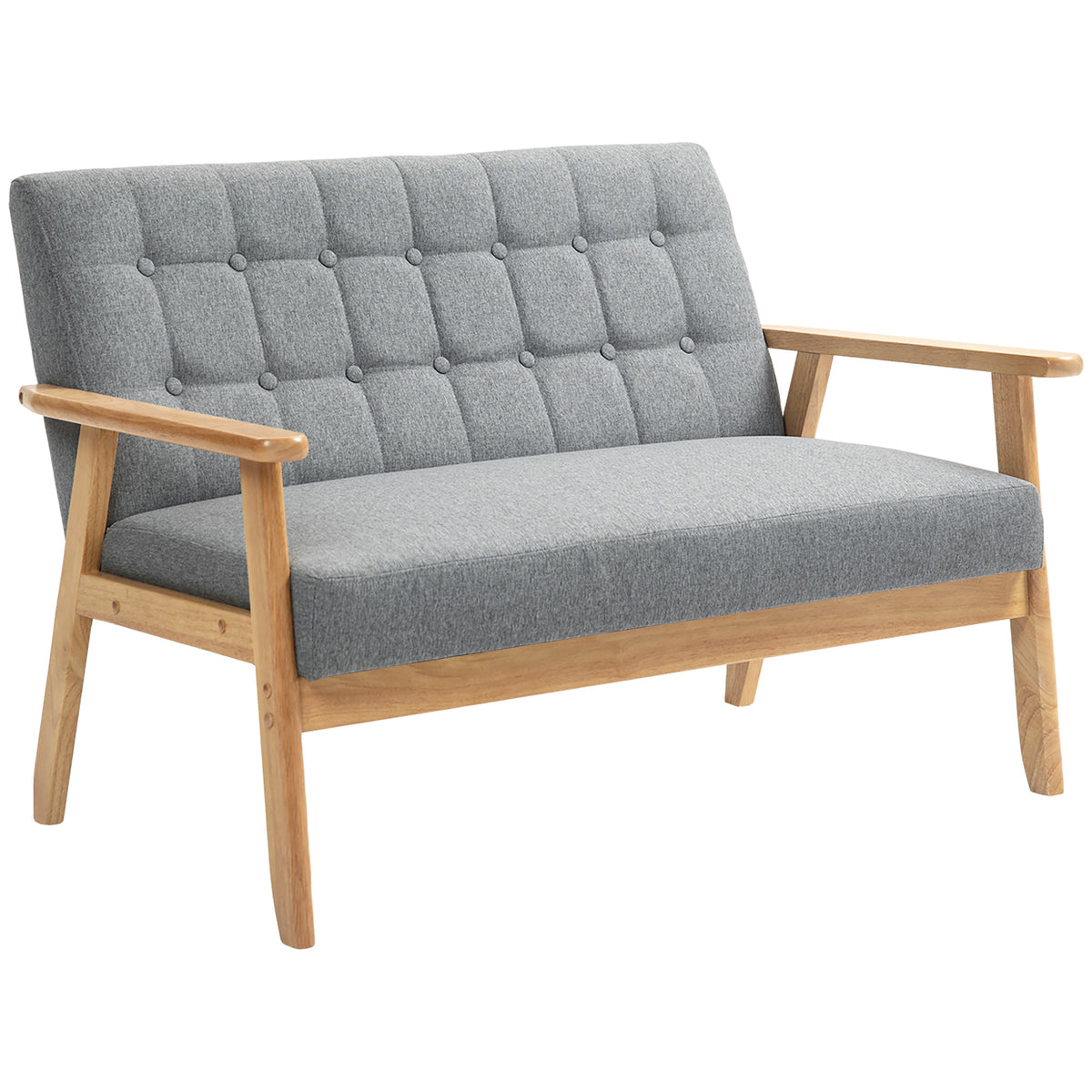 Sofá 2 Lugares Sofá Estofado em Linho com Apoio para os Braços de Madeira Encosto Acolchoado Carga 250 kg Poltrona para Sala de Estar Dormitório 114x75x76 cm Cinza Claro — foto 1