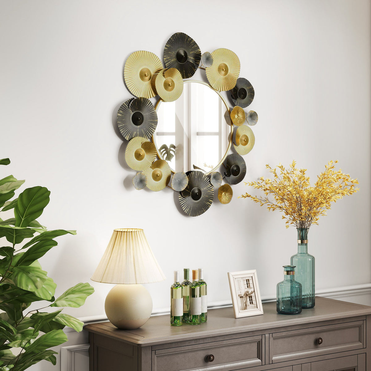 Espelho Decorativo de Parede Decoração de Parede Metálica com Espelho para Sala, Quarto Corredor 84x84 cm Dourado e Preto — foto 2