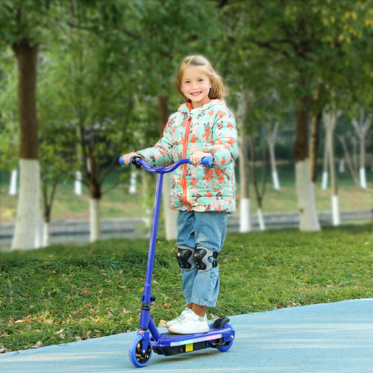 Trotinete Elétrica para Crianças de 6-14 Anos Trotinete Elétrica Máx. 10 km/h Motor 80 W Autonomia Máxima 8 km Trotinete Elétrica Infantil com Luzes LED Travão Traseiro 76x46x93 cm Azul — foto 2