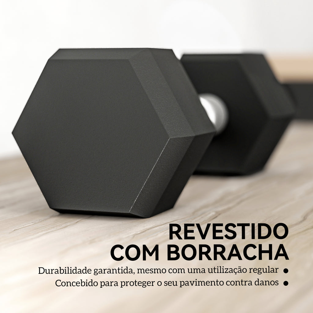 Conjunto de Halteres 12 kg com Barra Metálica e Cabeça Hexagonal Conjunto Pesos para Treino em Casa Ginásio 28,8x11,5 cm Preto e Prata — foto 4