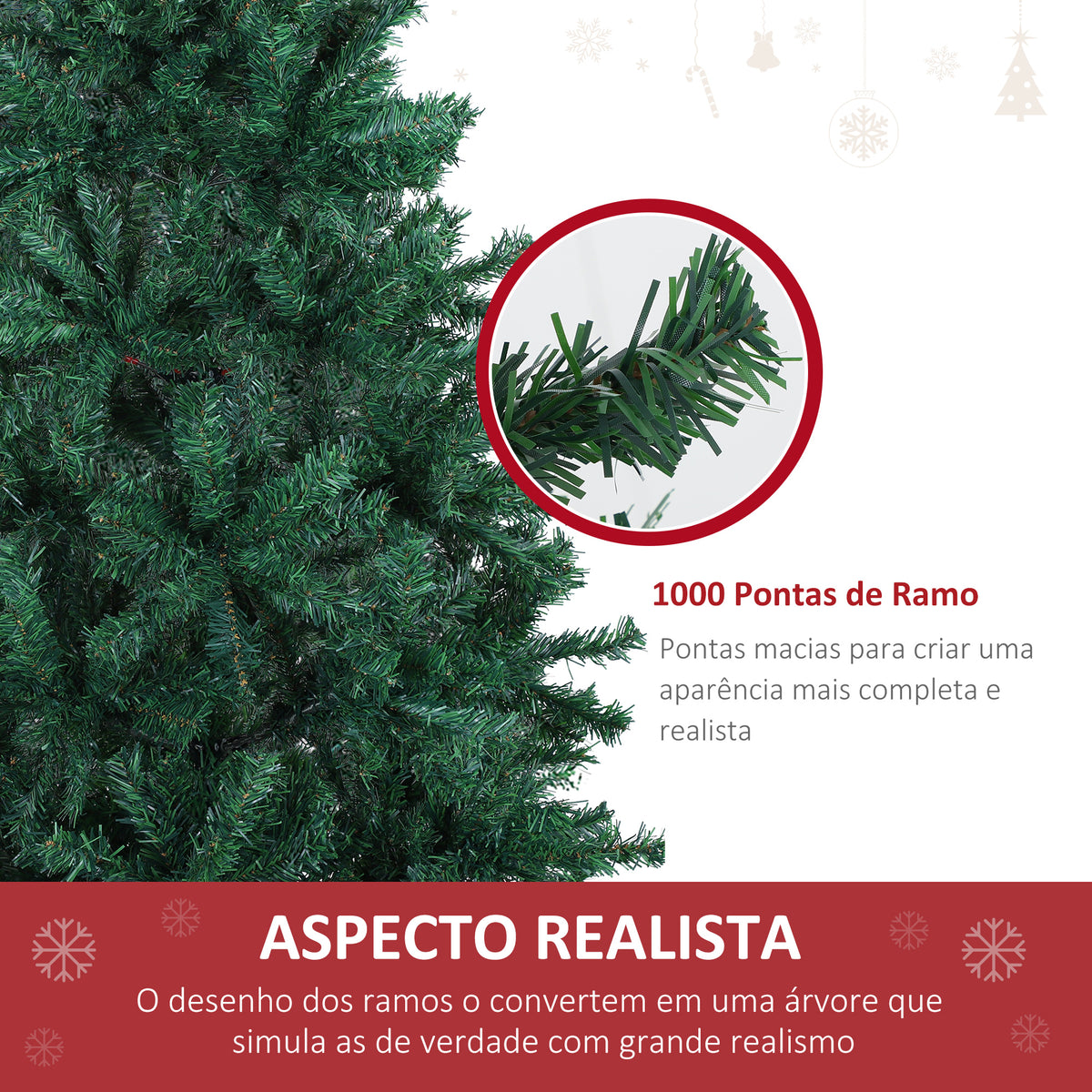 Árvore de Natal Artificial 180cm com 1000 Ramos de PVC Suporte Metálico Decoração de Natal para Interiores Ø102x180cm Verde — foto 4