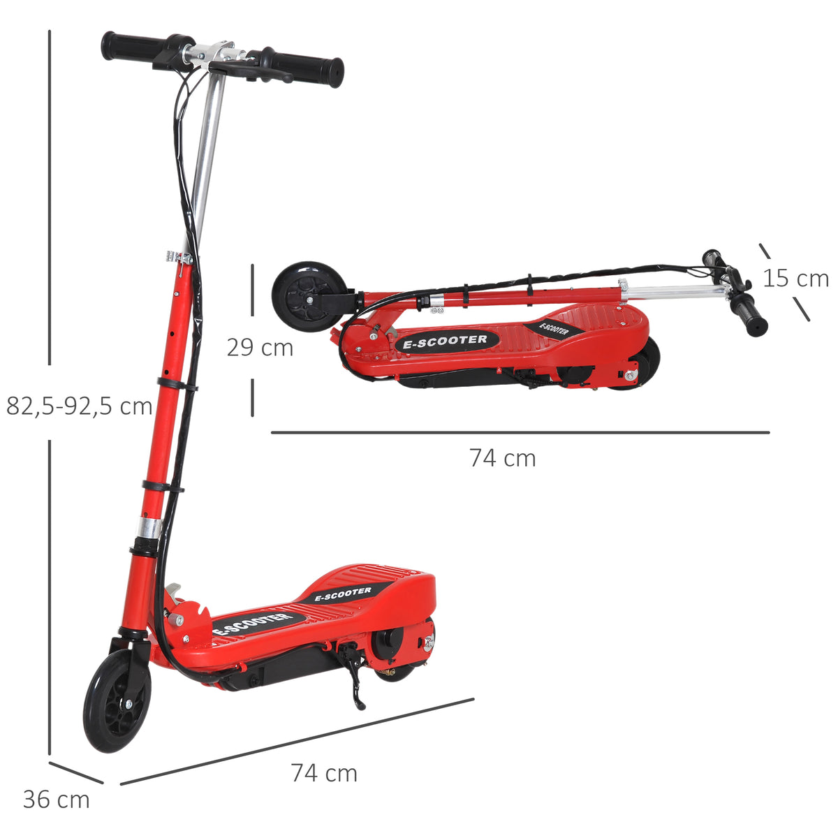 Trotinete Elétrica Criança De 7-14 Anos E-Scooter Dobrável Guiador Ajustável 12km/h Bateria Recarregável 12V Skate 120W Carga 50kg Vermelho — foto 3