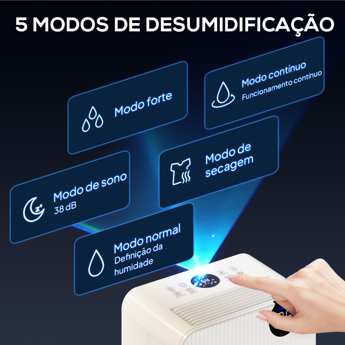 Desumidificador 12L/dia Depósito 2,1L Silencioso Desumidificador Elétrico com 4 Modos Ecrã LED Temporizador Desligamento Automático Bloqueio Infantil e Drenagem Contínua até 12-25㎡ Branco — foto 6