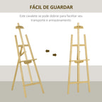 Cavalete Pintura de Madeira Cavalete de Desenho Estúdio Inclinável 90° com Suporte Tripé e Pincel 51,5x71,5x134,5cm Madeira Natural — foto 4