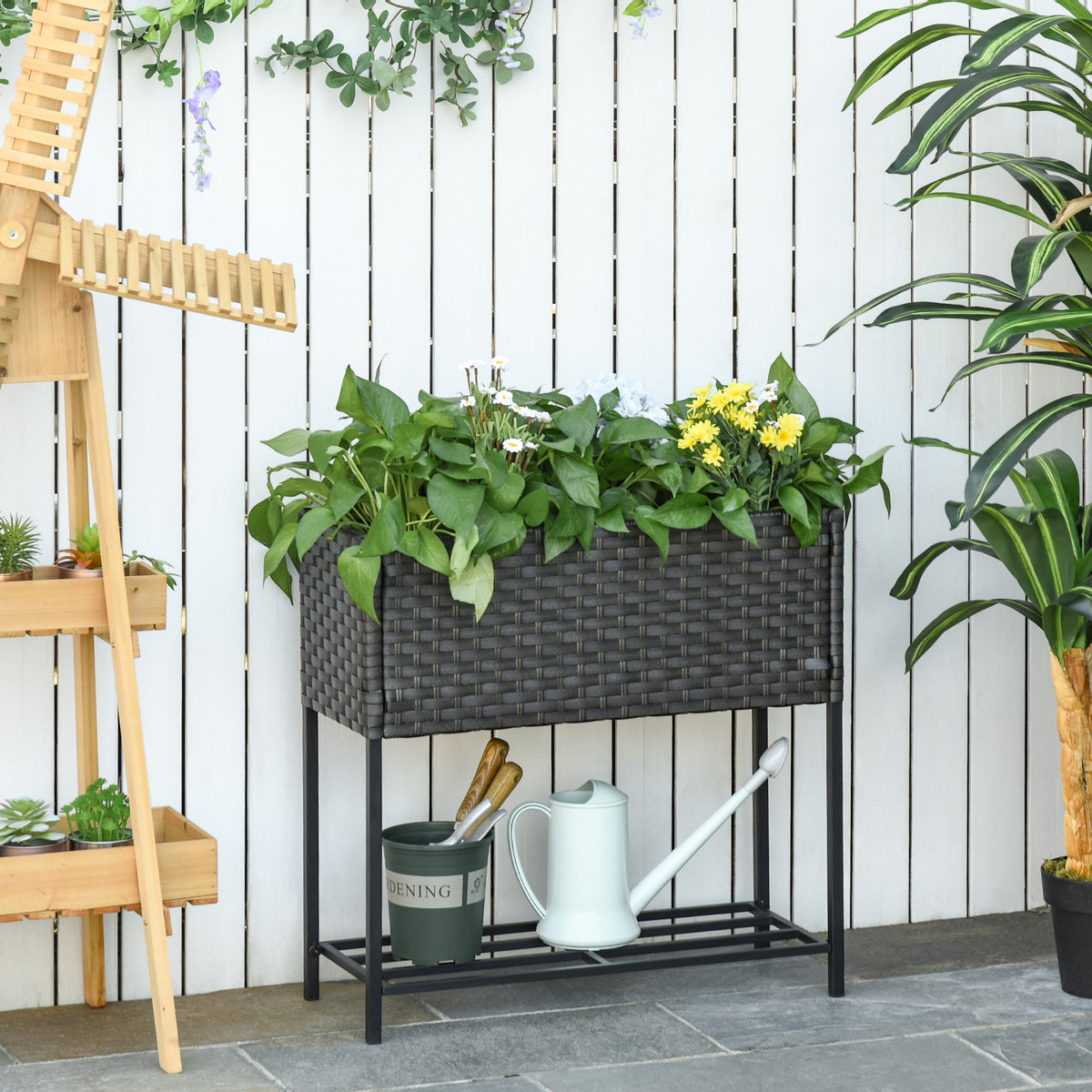 Suporte para Vasos de Plantas Exterior para Horta Vertical Mesa de Cultivo Retangular sem Fundo com Prateleira e Pés Elevados para Terraço Pátio 70x30x72cm Cinza — foto 2