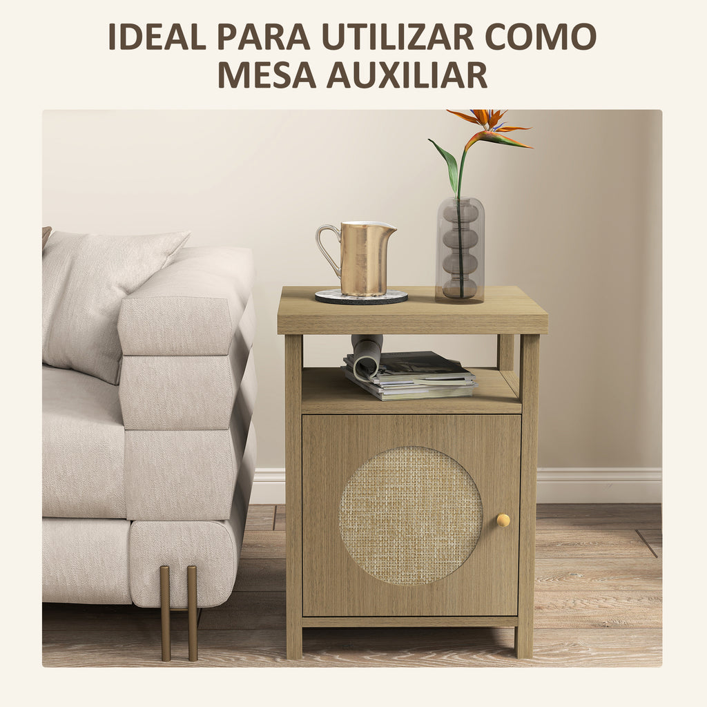 Mesa de Cabeceira com Porta de Vime Mesa de Cabeceira com Prateleira Aberta e Compartimento Móvel Auxiliar para Quarto Sala 40x35x55 cm Madeira — foto 7