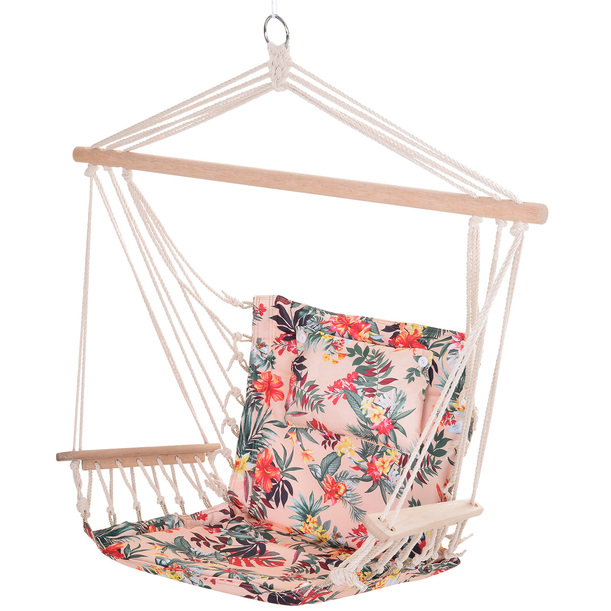 Cadeira Rede Suspensa com Estampa Floral Almofada de Apoio para a Cabeça Cadeira Rede Baloiço para Interior e Exterior Carga Máxima 105kg 100x106cm Multicor — foto 1