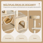 Arranhador de Árvore para Gatos com Plataformas Múltiplas Brinquedo Suspenso Caverna Espaçosa Rede Macia Postes de Coçar 70x40x152 cm Bege — foto 5