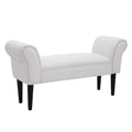 Banco de Pé de Cama Banco com Braços Curvados Estofado e Pés de Madeira para Dormitório Entrada Sala de Estar Carga Máxima 130kg 102x31x51cm Branco — foto 1