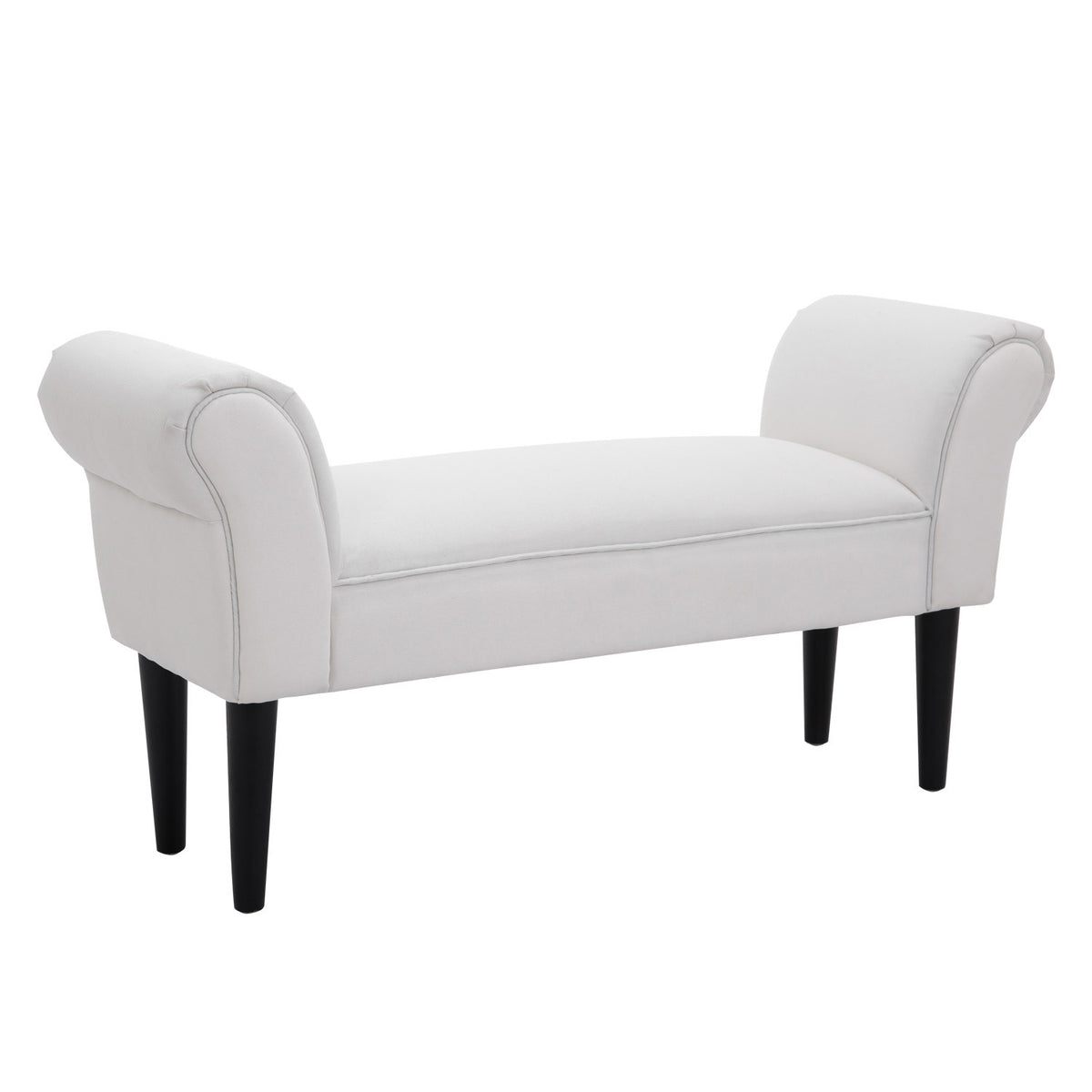 Banco de Pé de Cama Banco com Braços Curvados Estofado e Pés de Madeira para Dormitório Entrada Sala de Estar Carga Máxima 130kg 102x31x51cm Branco — foto 1