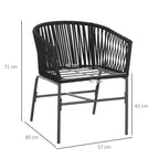 Cadeiras para exterior, conjunto de 2, design boho, almofada de assento e encosto, concha de assento confortável, estrutura metálica, Preto — foto 2