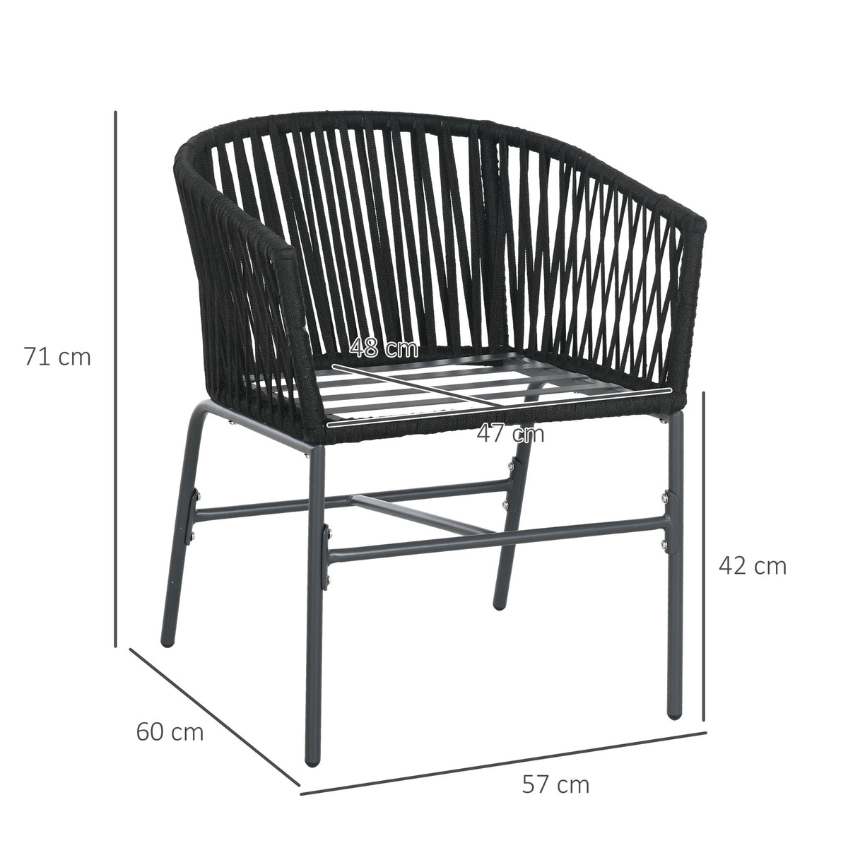 Cadeiras para exterior, conjunto de 2, design boho, almofada de assento e encosto, concha de assento confortável, estrutura metálica, Preto — foto 2
