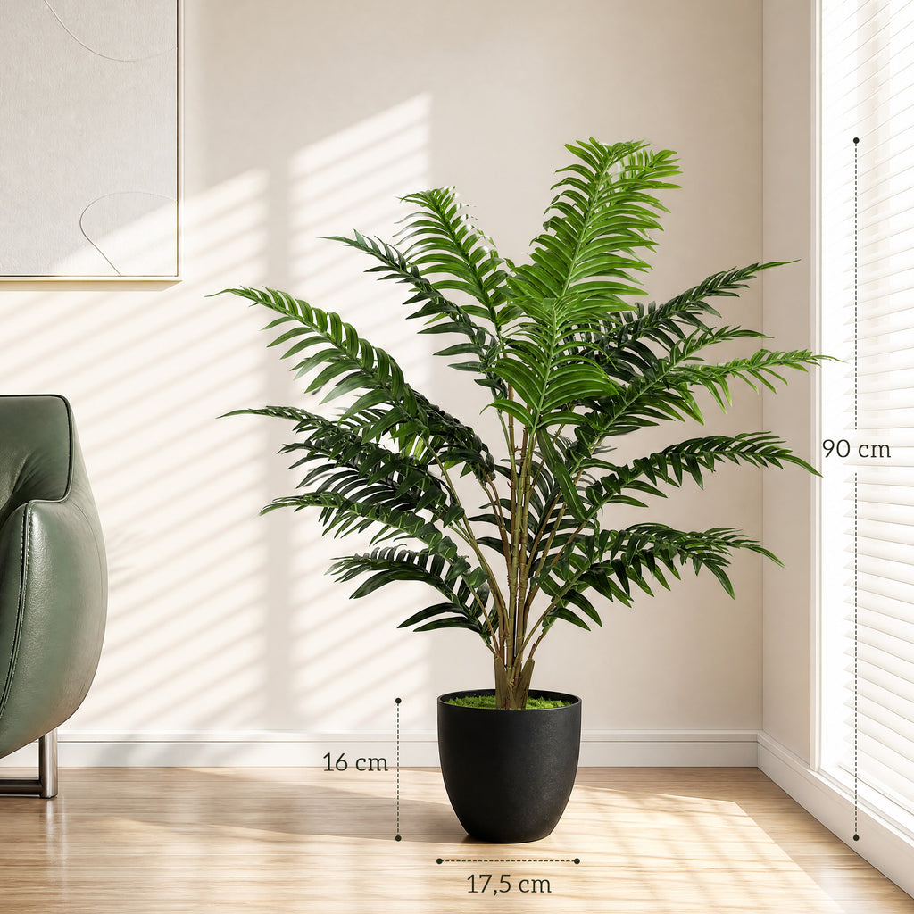 Planta Artificial de Samambaia com 20 Folhas em PEVA, Ramos Dobráveis, Vaso Preto em PP e Cimento, Verde — foto 2