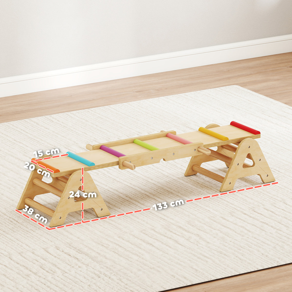 Gangorra 2 em 1 de Equilíbrio infantil, Trave de Equilíbrio em Madeira, Gangorra para Jardim, Balance Board 133 x 38 x 24 cm — foto 2