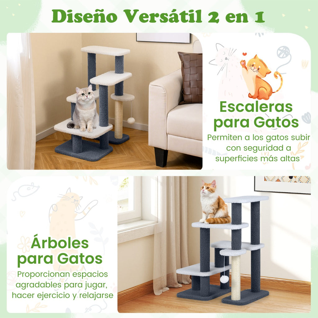 Escada para Gatos 2 em 1 com Poste de Arranhar e 4 Plataformas para Camas Altas e Sofás Cinzento — foto 9