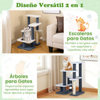 Escada para Gatos 2 em 1 com Poste de Arranhar e 4 Plataformas para Camas Altas e Sofás Cinzento — foto 9